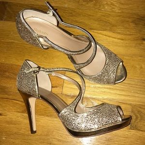 Style & Co. gold sparkle evening sandal heels